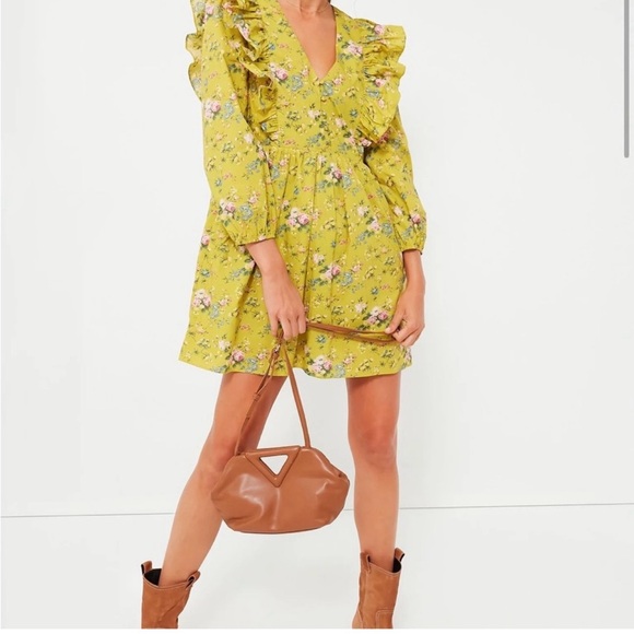 Hyacinth House Dresses & Skirts - Hyacinth House Dress Womens S Small Green Floral Ruffle Reese Tuckernuck Cotton